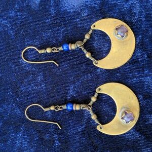 Vintage handmade exotic Crescent Moon earrings with natural amethyst stones